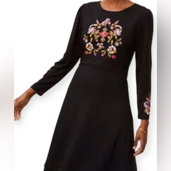 Loft Floral Embroidered Black Dress Size 0 - Picture 2 of 9